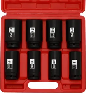 3/4" Drive Deep Impact Socket Set, 8 count Set, SAE Sizes (1-Inch to 1-1/2-Inch), 6 Point, 3/4" Dr. Heavy Duty Impact Socket Set