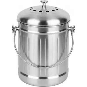 1.3 Gallons 5L Brushed Stainless Steel Compost Bin - Indoor Odorless Kitchen Composter for Countertop or Undersink with Charcoal Filter Inside Lid