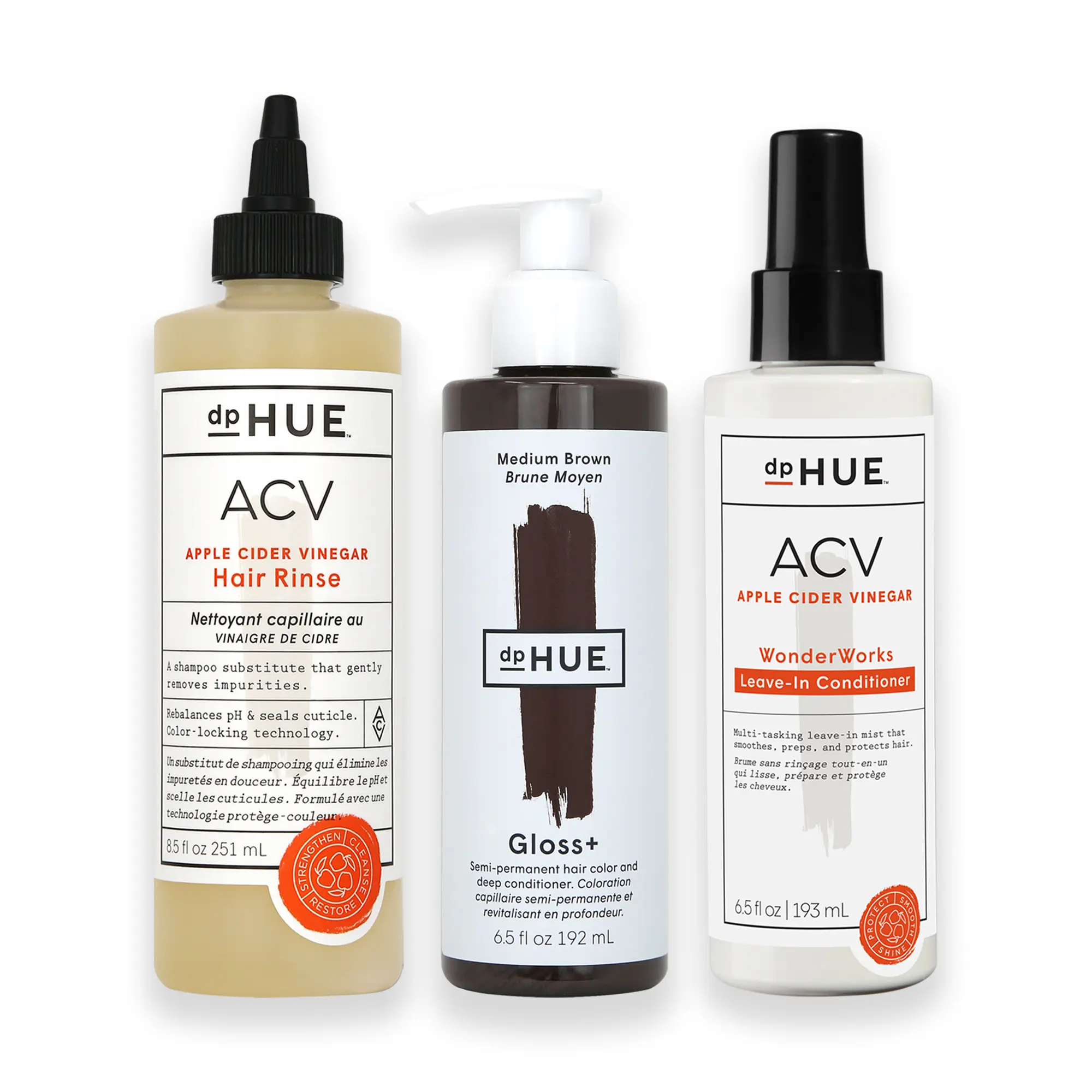 Bethenny’s dpHUE Must-Haves Bundle | Gloss +, ACV Rinse, and Leave-In Conditioner Bundle