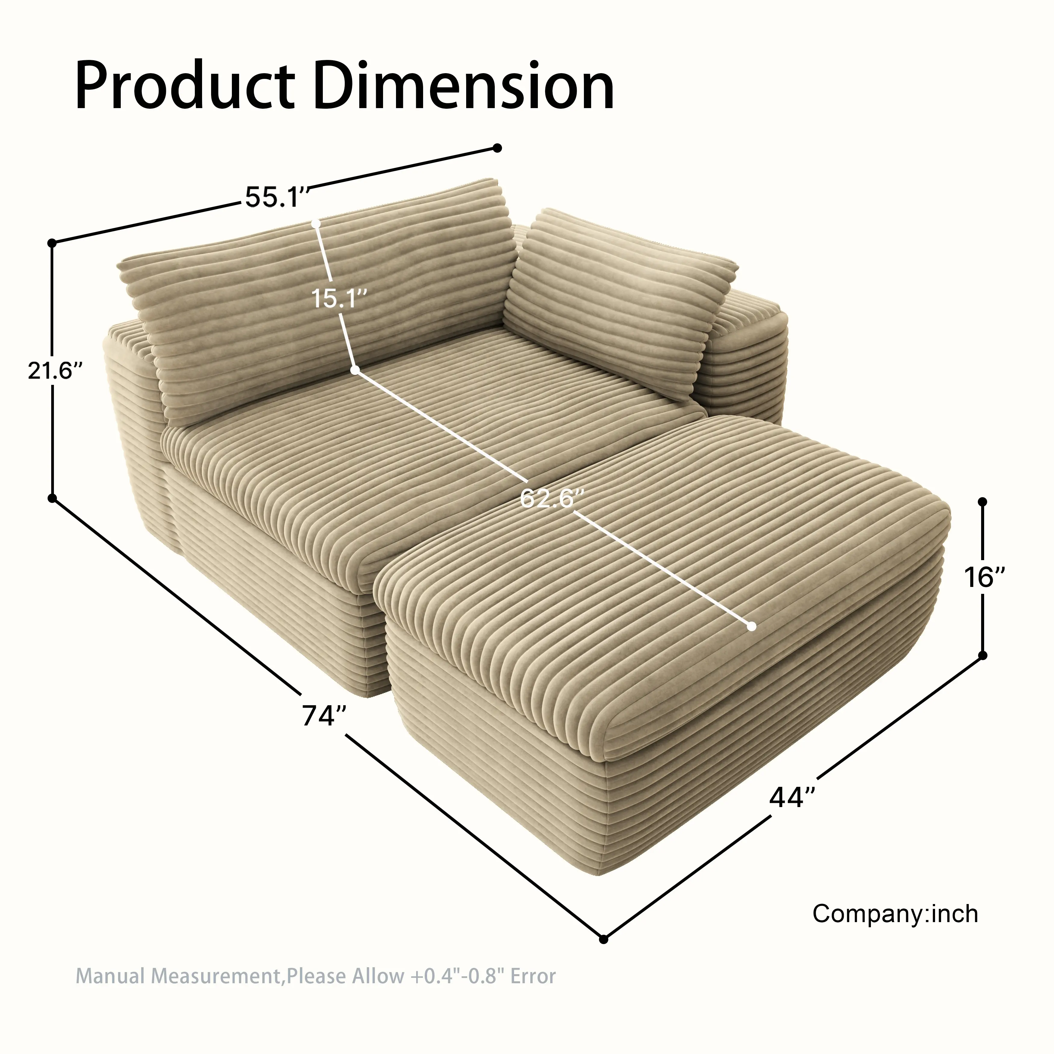 Beige Chaise Lounge + Ottoman