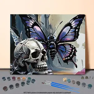 Skull & Butterfly Pattern Painting By Numbers Kit, 1 Set DIY Paint By Numbers Kit without Frame, Wall Art Decoration for Living Room Bedroom