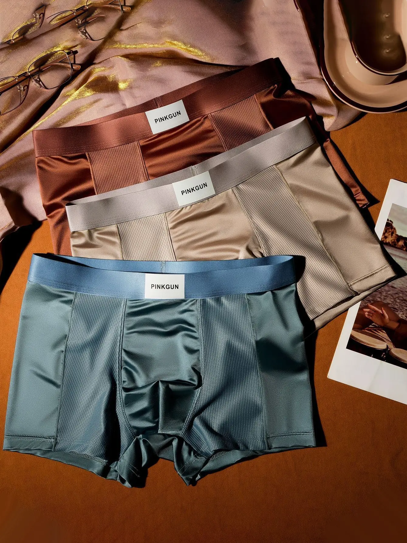 Men's Mid Waist Nylon Boxer Briefs, Soft Solid Color Menswear Underwear Available in Multiple Colors