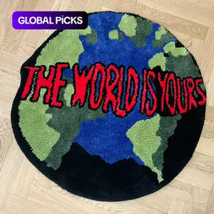 The World Is Yours Letter Pattern Round Rug, 1 Count Non-slip Soft Home Decor Floor Decorative Rugs, Multipurpose Use Decorative Carpet for Home Living Room Bedroom Bathroom, Bathroom Accessories, Room Decor for Men, Earth Pattern Rug #GLOBAL PICKS