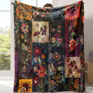 Floral Pattern Blanket, Soft Comfortable Throw Blanket, Warm Nap Blanket for Home Office Travel Outdoor Camping, Gift for Friend