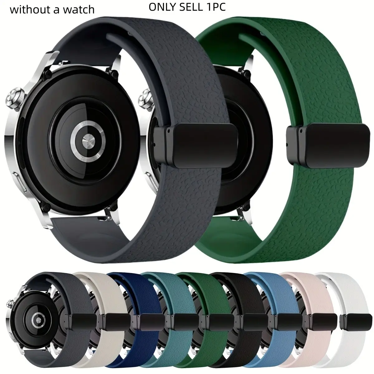 Foldable Magnetic Watch Strap with Litchi Pattern, 20mm/22mm Silicone Material for Galaxy Watch 7/6/5/4, Forerunner 165/255/265/965, Active/vivoactive 4, Venu 3, Huawei Gt6/gt5/gt4/gt3 Pro/gt2 46mm, Smartwatch Accessories, Smart Watch Straps