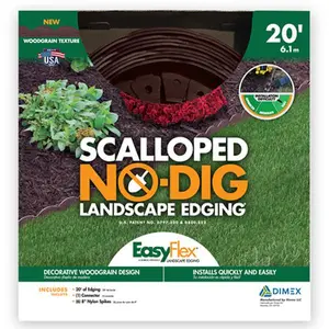 212 MAIN 20 in. Scalloped Decorative Landscape Edging Kit, 3-Pack Brown Embossed No-Dig Flexible Edge, Recycled Plastic with Anchoring Spikes for All Soil Types