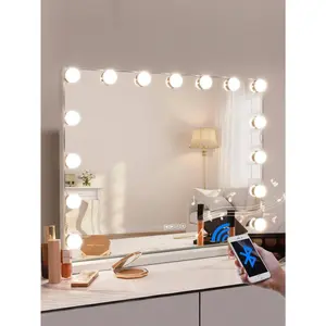 Maximum discount  FENCHILIN Large Hollywood Vanity lights Bluetooth Tabletop Wall Mount Makeup Mirror with 15 LED Bulbs White 22.8'' x 18.9''