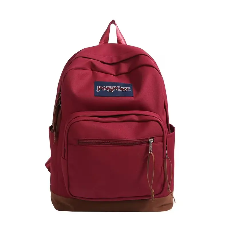 Heritage JanSport Travel Backpack - Classic Plaid Design, Faux Leather Bottom Trim, Breathable Back Panel, Multiple Zip Compartments, Letter Detailing, Laptop-Friendly Bookbag for School & Everyday Use, Synthetic