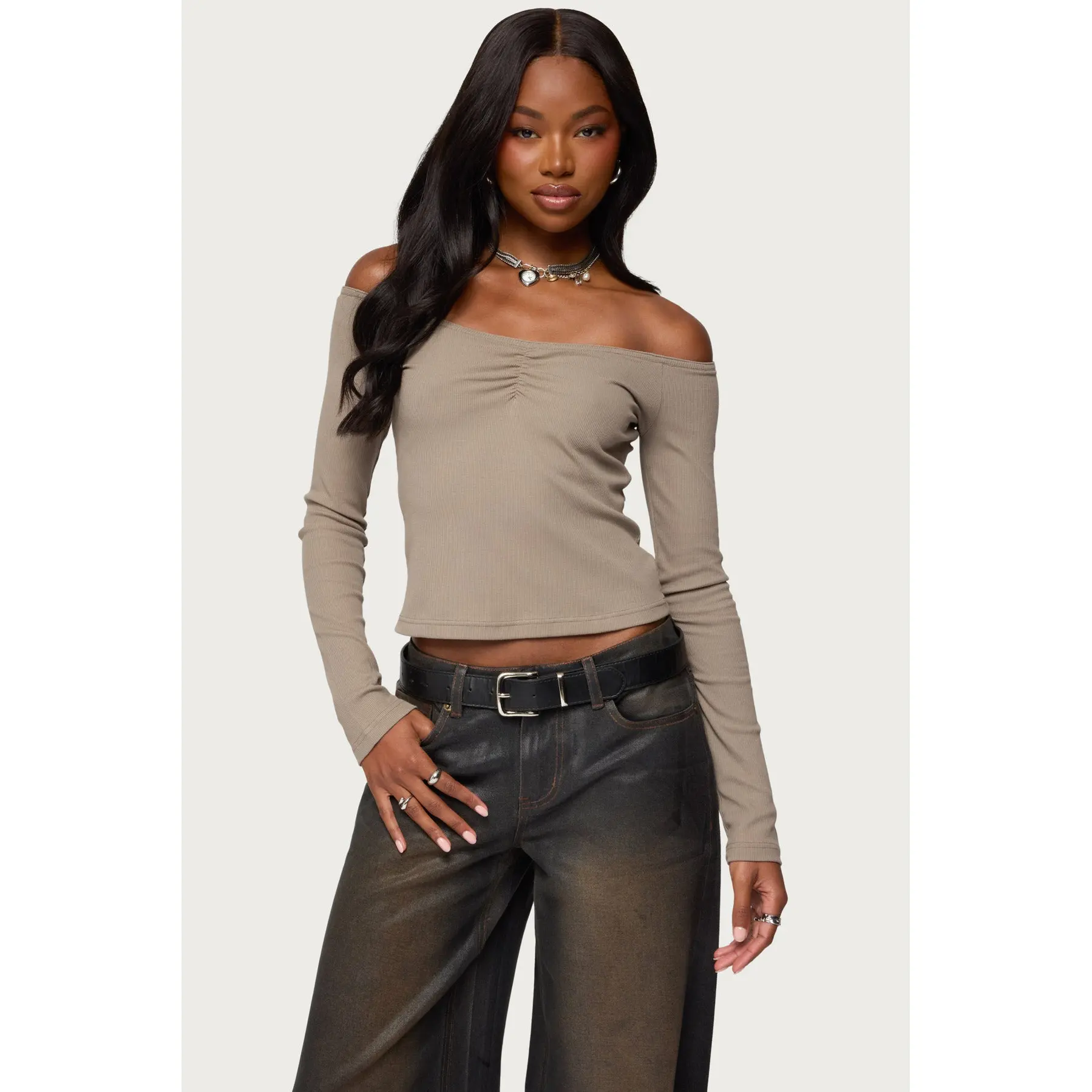 Ribbed white off the shoulder top - TikTok Shop