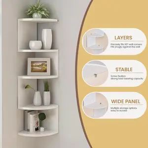 5 layers - plastic wall-mounted corner partition rack, Wall Shelf Unit, creative suspended bookshelf, multi-functional storage rack, home decorative storage, space-saving storage table, book storage rack