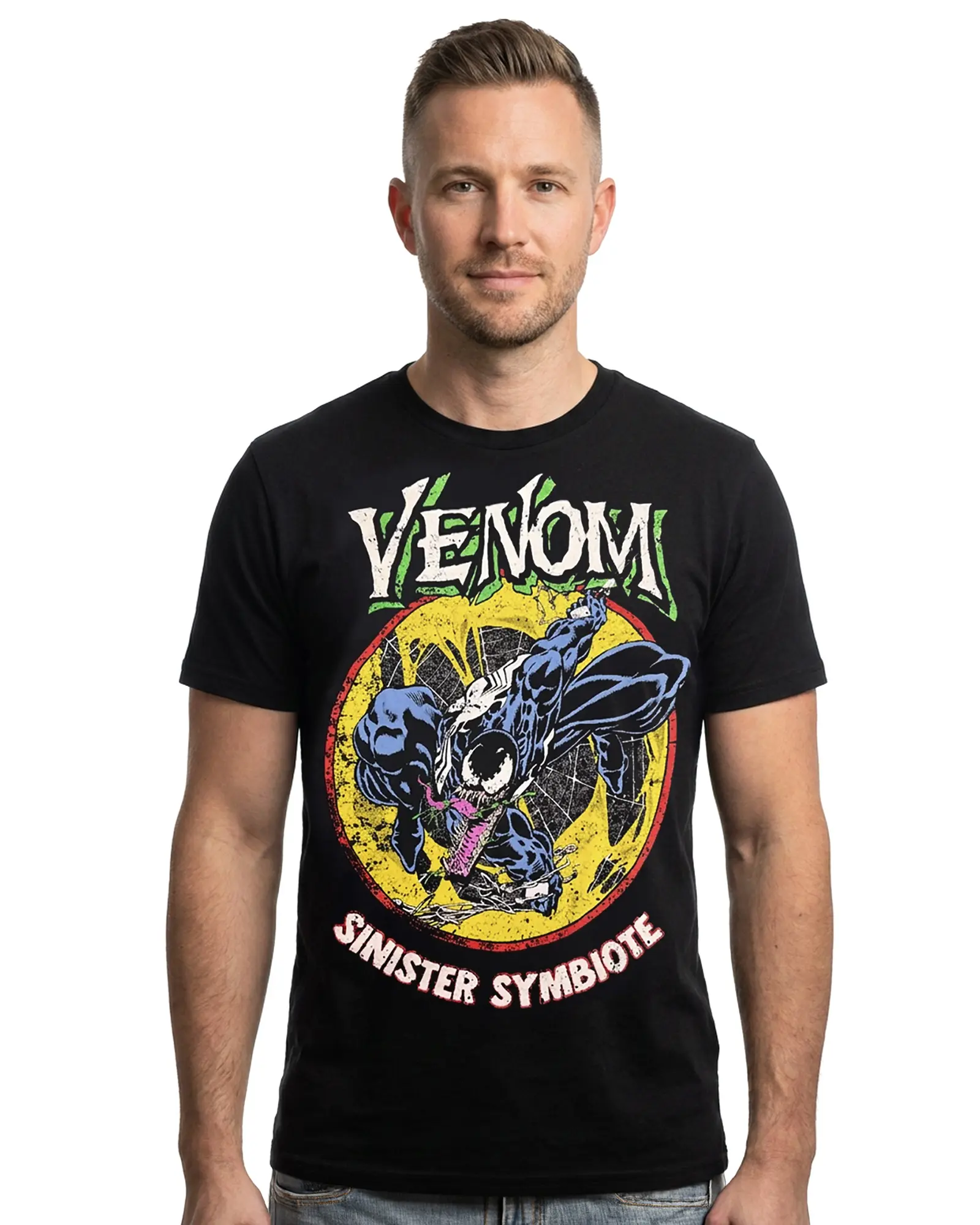 Marvel Venom Sinister Symbiote Men's Streetwear Graphic T-Shirt - Short-Sleeve Top, Versatile Layering Piece, Shortsleeve, Print, Round Neck, Casual