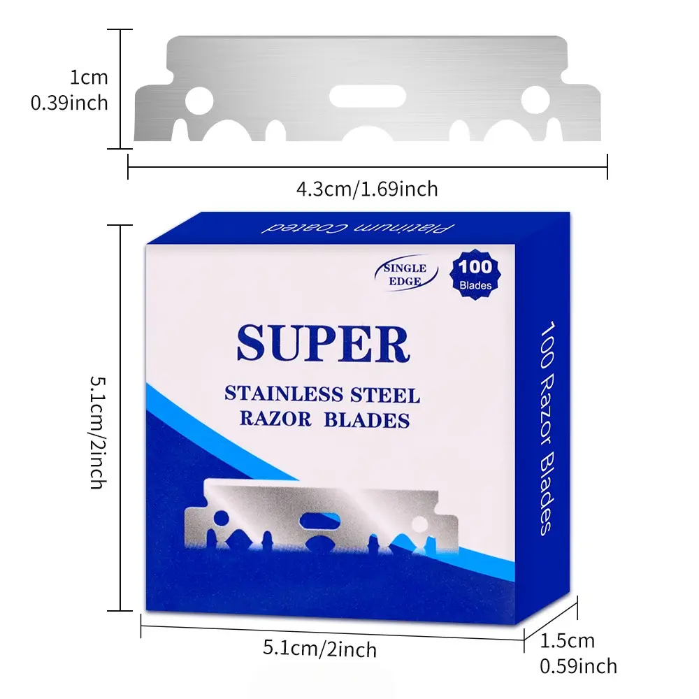 100 Pieces Single-Sided Razor Blades Stainless Steel Safety Razor Blades for Men Daily Shaving Tool Shaving Replacement Tools Body Care Facial Hair Removal Hypoallergenic Blades