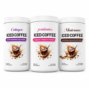 3 Pack Iced Coffee Bundle, Functional Coffee Supplement Powder with Collagen, Mushroom & Probiotics, Instant Drink Mix, 500g, Morning Routine Beverage, Add Water & Ice