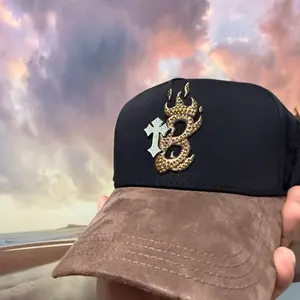 Barbas Hats B-Cross Black Cap with Gold Dragon and Cross Embroidery for Stylish Outfits