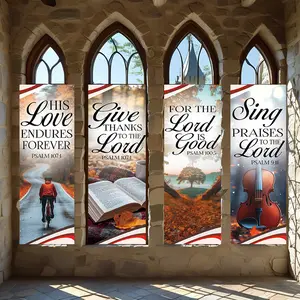 4 Pcs Religious Banners, Polyester Material Christian Psalm Theme Vertical Banners Classic Inspirational Scripture Quote Religious Decor Suitable for Church Sunday Worship Family Prayer Room Wall Decoration