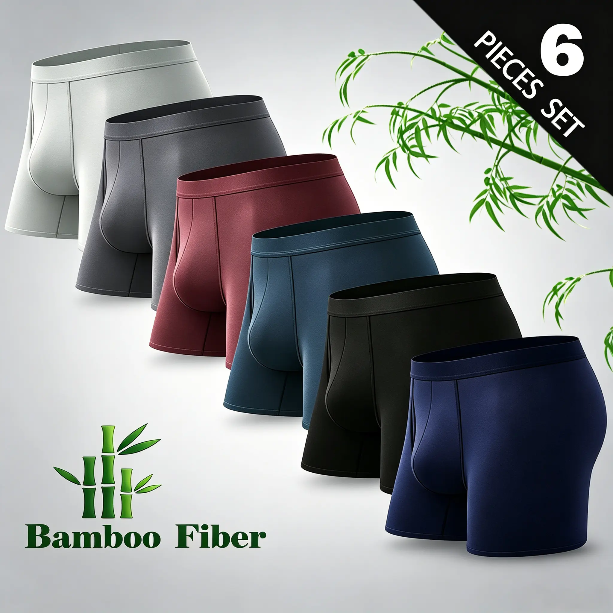 Men's Bamboo Fiber Boxer Briefs 6-Pack - 6-Color Set, Soft Stretch, Breathable Beige Casual Athletic Summer Underwear, Plain Menswear Elastic Sport Socks silicone things men underwear boxers for men ball hammocks