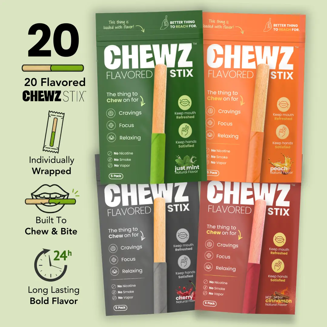 CHEWZ Flavored Chewable Stix - Fidget Sticks with Bite & Hold Functions for On-the-Go, Sugar-Free, 0-Calorie, Reusable