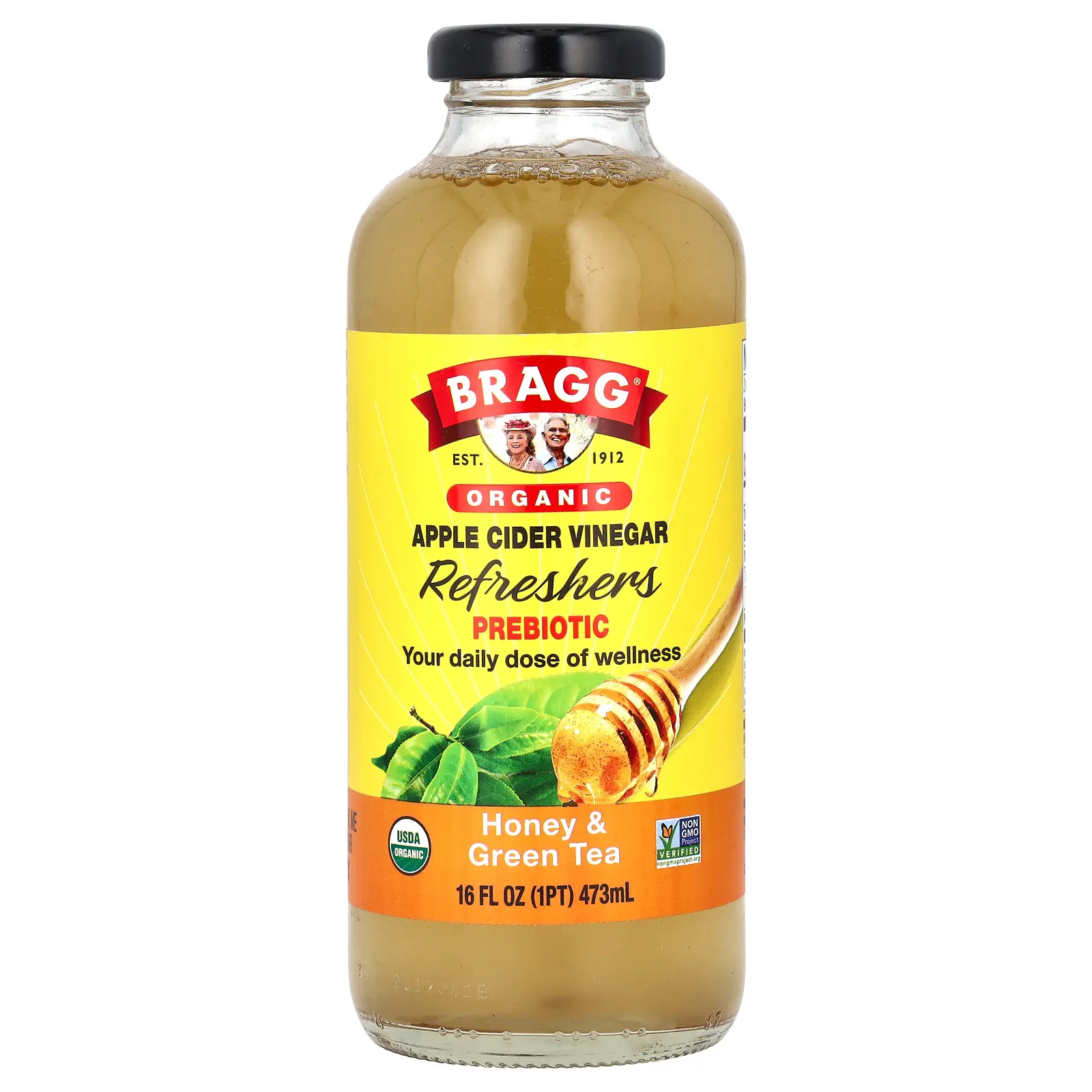 Bragg Organic Apple Cider Vinegar Refreshers, Prebiotic, Honey & Green Tea, 16 fl oz (473 ml)