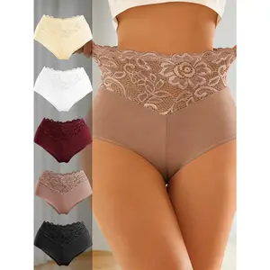 QUASTI Women's 5PCS Basic Low-Rise Polyester Lace Patchwork Hipster Thongs - Seamless Crotch Design, Skin-Friendly Smooth Fabric, Exquisite Fit, Stretchy Elegant S-XXL Panties with 5 Mix Colors