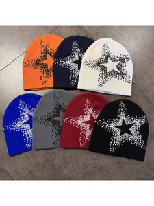 American Five-Star Jacquard Knitted Hat for Women Autumn and Winter New Arrival Warm Ear-Covering Hooded Climbing Hat Men's Woolen Hat