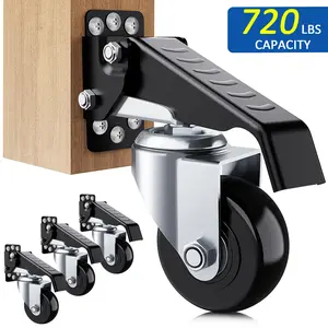 4 Pack Workbench Casters Wheels 720Lbs Retractable Casters Set of 4 Heavy Duty Side Mount Caster Rollers 2.5" Stepdown Castor Wheels for Bench Machinery Work Table with Installation Template