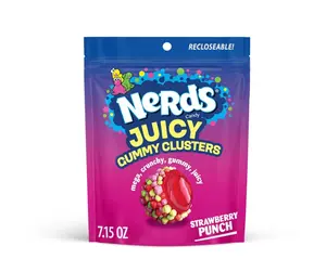 NERDS Juicy Gummy Clusters, Strawberry Punch, Juicy and Gummy Candy, 1 Stand Up Bag, for Snacking and Sharing, 7.15 oz