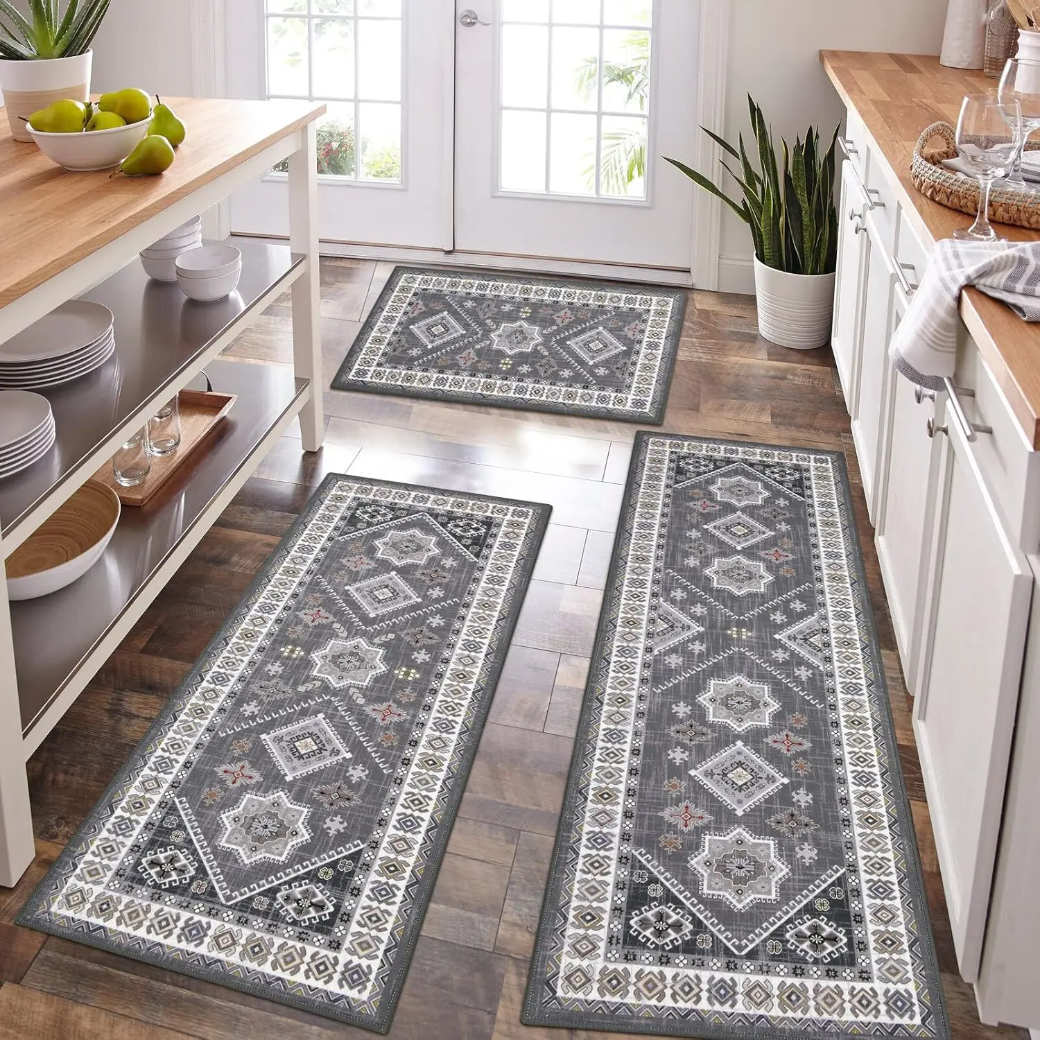 Boho Kitchen Rug Sets 3 count with Runner Non Slip Kitchen  and Mats Washable Kitchen Mats for Floor Thick Kitchen Floor Mat Carpet Runner  for Hallway Laundry Holiday Decor