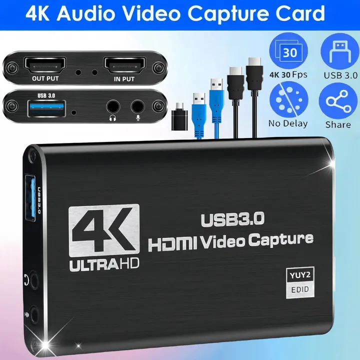 Capture Card Switch, Video Game Capture Card 4K 1080P 60FPS, HDMI To USB 3.0,Audio Video Capture Card, For Gaming/Live Streaming/Video Conference, With PS4/PC/OBS/Camera/PC Accessories #SummerVibes