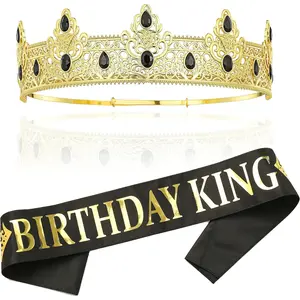 NA King Crown and Birthday Sash, Prom Decoration Gifts for Men (Gold-1)