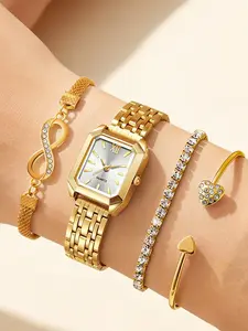 Elegant Quartz Exquisite Watch Set with Stainless Steel Band, Analog Dial, Business Style, Stylish Watch, Perfect Gift for Women, All Seasons Wear