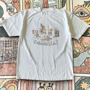Vintage Coachella Cartoon Band T-Shirt – Cute Music Festival Graphic Tee, Retro Indie Style, Unisex White Shirt, gift for him for her