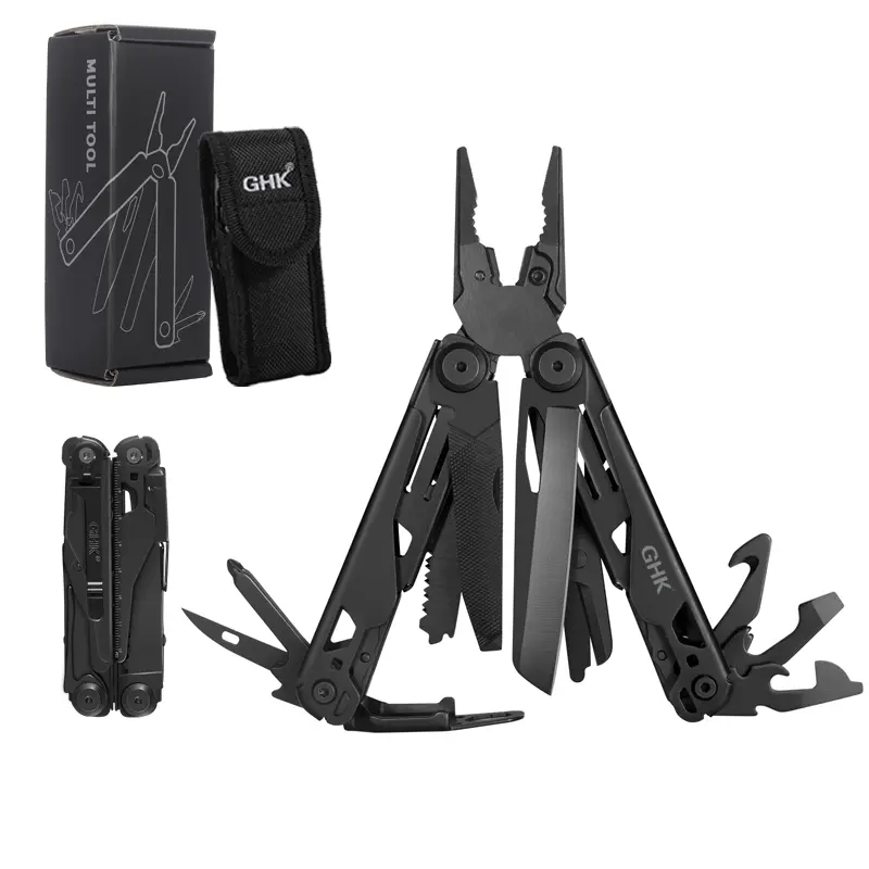 GHK 18 functional professional tools, stainless steel folding pliers with safety lock, nylon sheath, outdoor camping travel maintenance equipment
