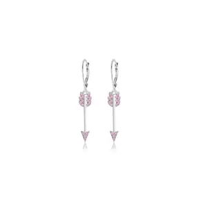 Arrow Pink Crystal White Gold Plated Girl's Leverback Earrings Earth2Jane
