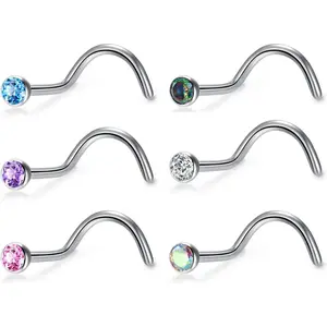 6pcs G23 Titanium Nose Studs 18G 20G Screw Nose Ring Press Fit 2mm 2.5mm 3mm Piercing Jewelry for Sensitive Skin