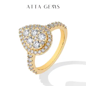 ATTAGEM 3.0mm Sparkling D Color VVS1 Clarity Synthetic Moissanite Ring, Pave Engagement Multi Cut Cluster Statement Ring, Wedding Gift R256, Pave Engagement Ring