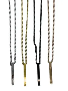 Personalized Vertical Bar Necklace | Custom Engraved Stainless Steel Necklace | Minimalist Layering Chain | Gift For Him/Her | Tarnish-Free