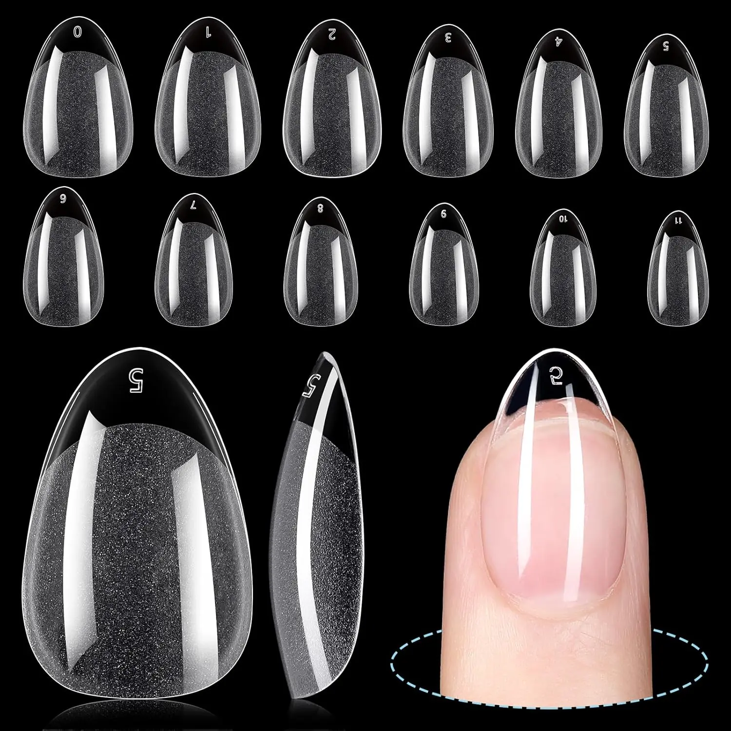 Short Almond Shaped Press On Nail Tips, 192 Pieces Acrylic False Nail Set, 12 Sizes Clear Gel Nail Accessories for DIY Manicure & Salon Nail Art Extension
