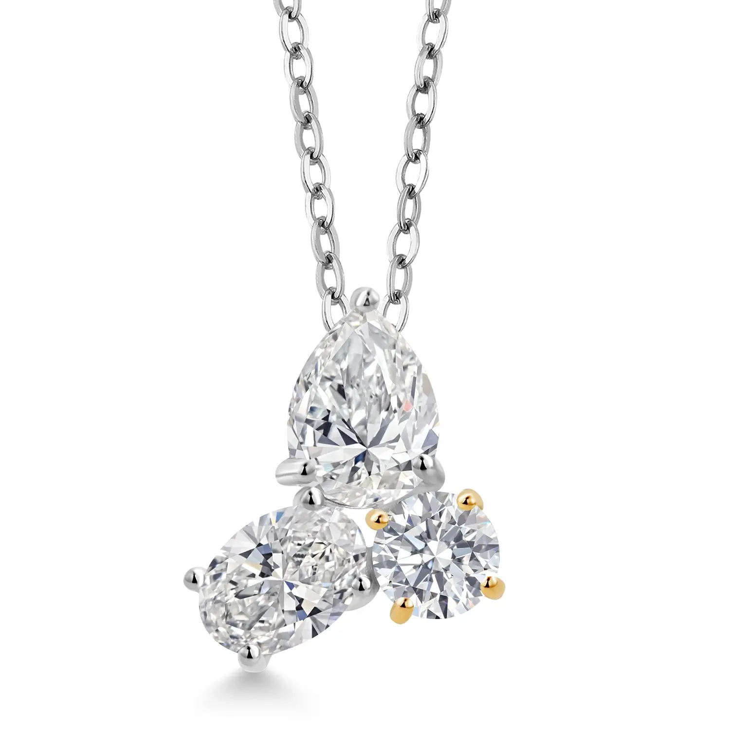 2.75 Cttw IGI Certified Lab Grown Diamond 3-Stone Pendant Necklace for Women In 925 Silver and 10K Yellow Gold | D-E Color | VS1-VS2 Clarity | 18 Inch Chain