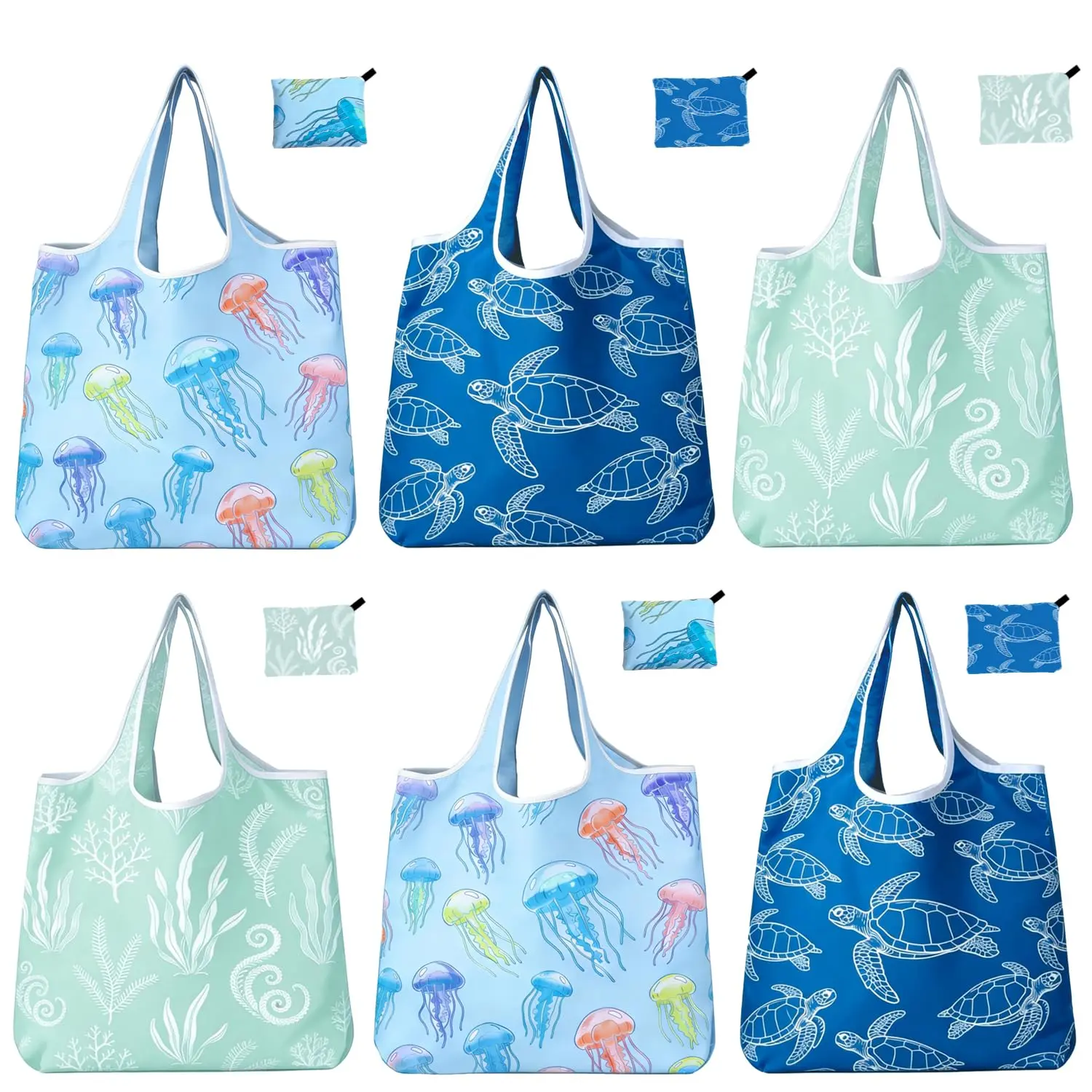 6 Pack Foldable Shopping Bag, Machine Washable Reusable Shopping Bag for Grocery, Travel, Storage