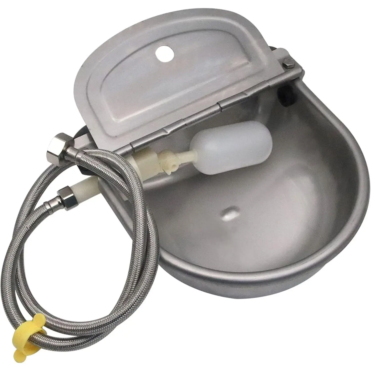 304 Stainless Steel Automatic Livestock Waterer with Float Valve and 39 inch Water Hose( end 3/4''), Automatic  Water Bowl for Dogs,Horse,,Chicken,Goat, Livestock Horse Waterer Dispenser