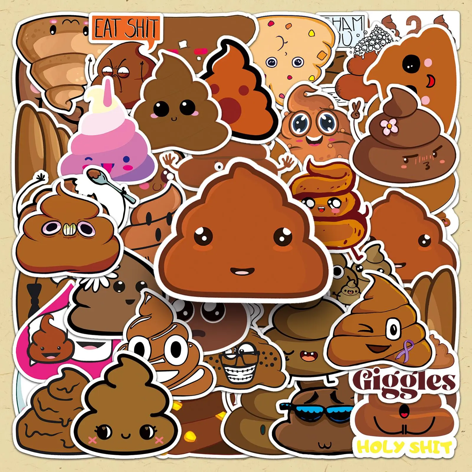 Cute Poop Pattern Sticker (50pcs/set), Funny Cartoon Poop Sticker, DIY Decorative Sticker for Scrapbooking, Journaling, Gift Wrapping