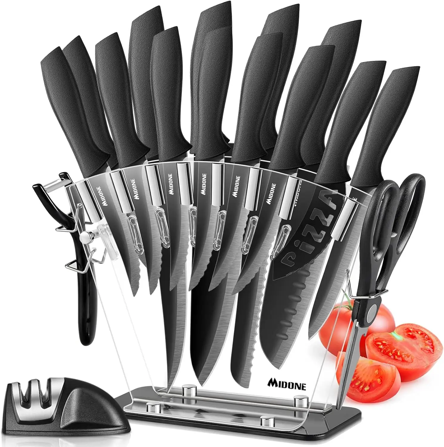 17-Piece German High Carbon Stainless Steel Knife Set with Block – Ultra-Sharp Chef, Bread & Steak Knives, Scissors & Sharpener | Professional Kitchen