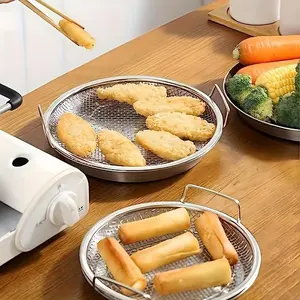 Air Fry Crisper Basket, 1 Count Non-stick Round Crisper Tray with Mesh Grill Basket for Baking Pan, Stainless Steel Chips Basket for Air Frying