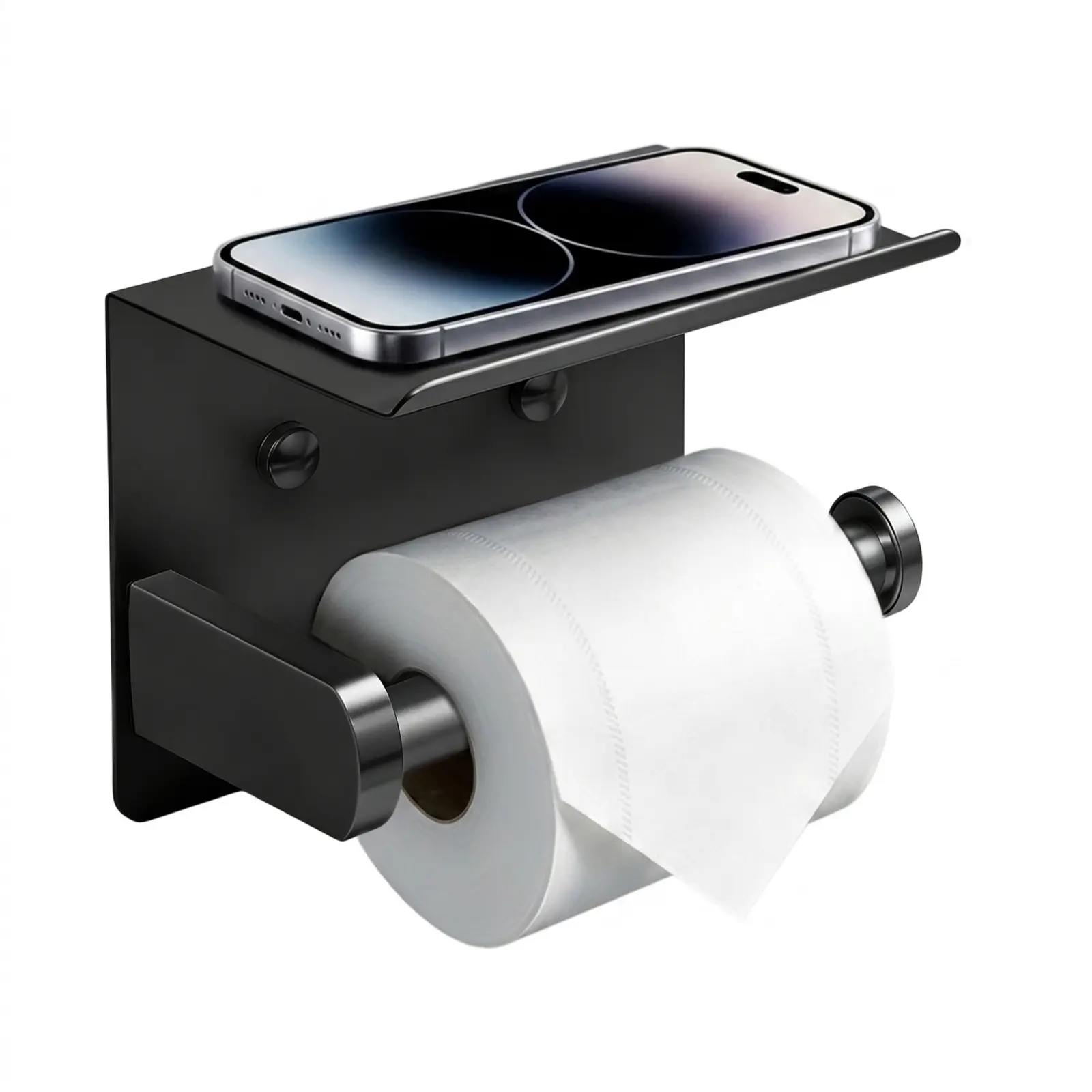DGAPHRO Black Toilet Paper Holder with Shelf,Rustproof Stainless Steel,Adhesive or Screw Wall Mount Toilet Roll Holder for Bathroom,Washroom, Kitchen,RV.