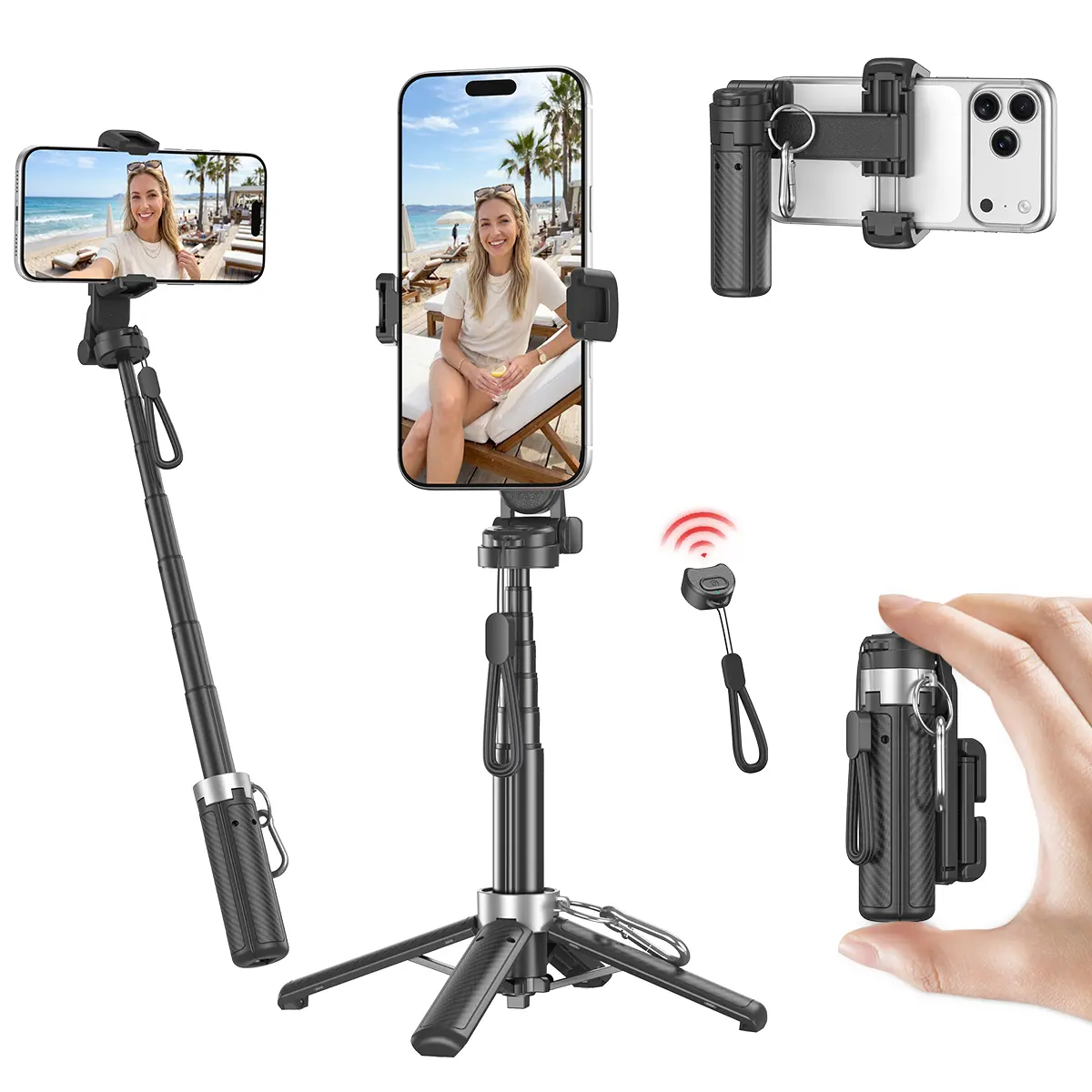 360° Rotatable 4-in-1 Mini Pocket Grab-and-Go Selfie Stick Tripod with Wireless BT Remote, Compact Fashion Portable Upgraded Version, Extends up to 65cm, Mobile Phone Accessory for Selfies/Recording, Compatible with Most Devices