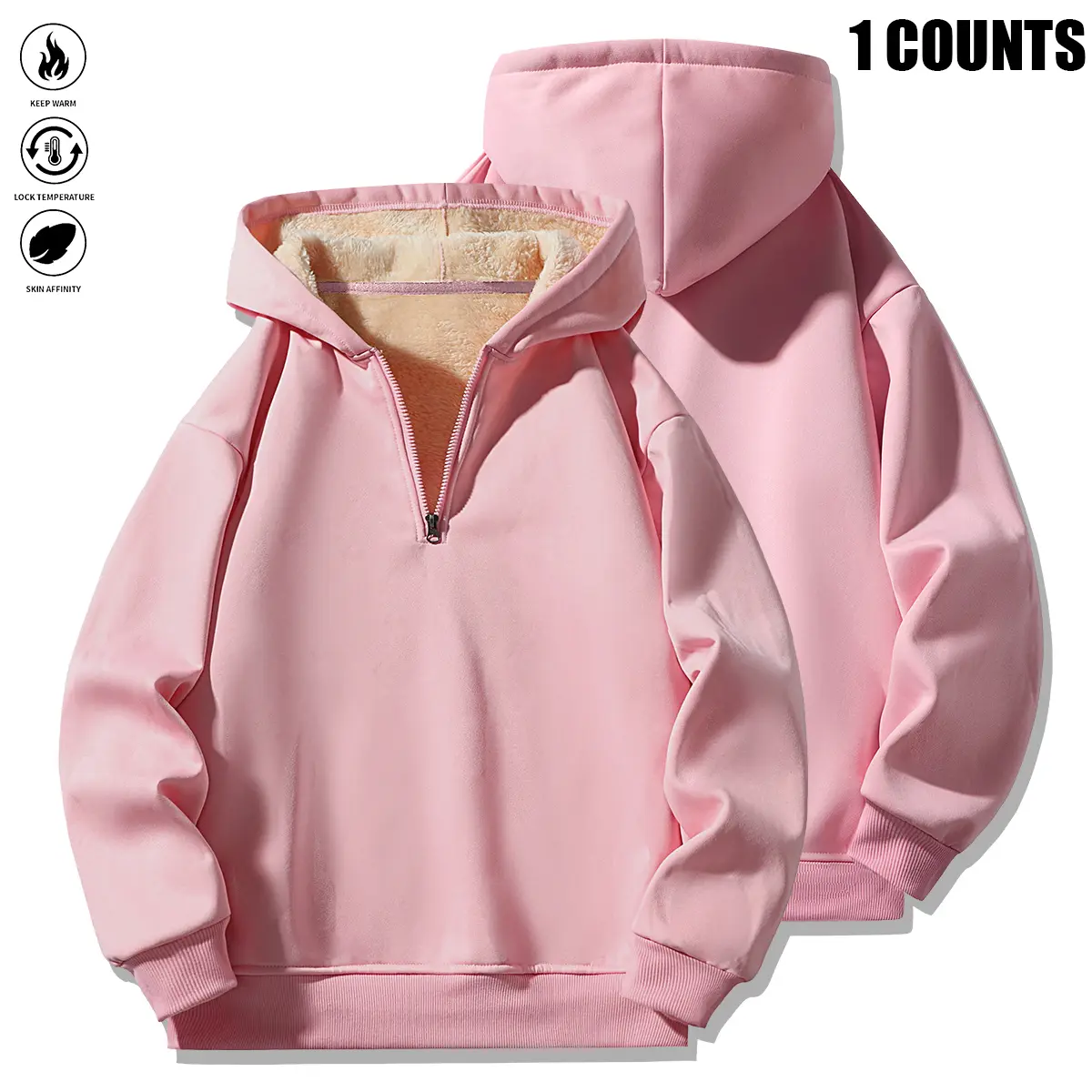 Men's Plain Hooded Sweatshirt, Heavyweight Fleece-Lined Pullover for Casual Winter and Athletic Leisure Wear, Athletic Leisure Men's Hoodies, Zip Up Hoodie, Fitted, Preppy, Zipper, Tops, Athleisure Wear, Polyester Fleece
