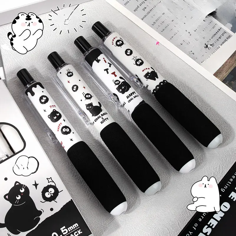 4pcs 0.5mm quick-drying ST head soft grip pen, Press Gel Pen for smooth writing, office and school stationery, writing supplies, Funny Teacher Pens