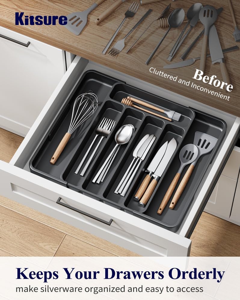 Super Deal Silverware Organizer Expandable Kitchen Utensil Drawer Organizer with 8 Compartment Large Cutlery Organizer Tray for Forks Knives, BPA Free Flatware and Cutlery Holder Super Deal Silverware Organizer Expandable Kitchen Utensil Drawer Organizer with 8 Compartment Large Cutlery Organizer Tray for Forks Knives, BPA Free Flatware and Cutlery Holder