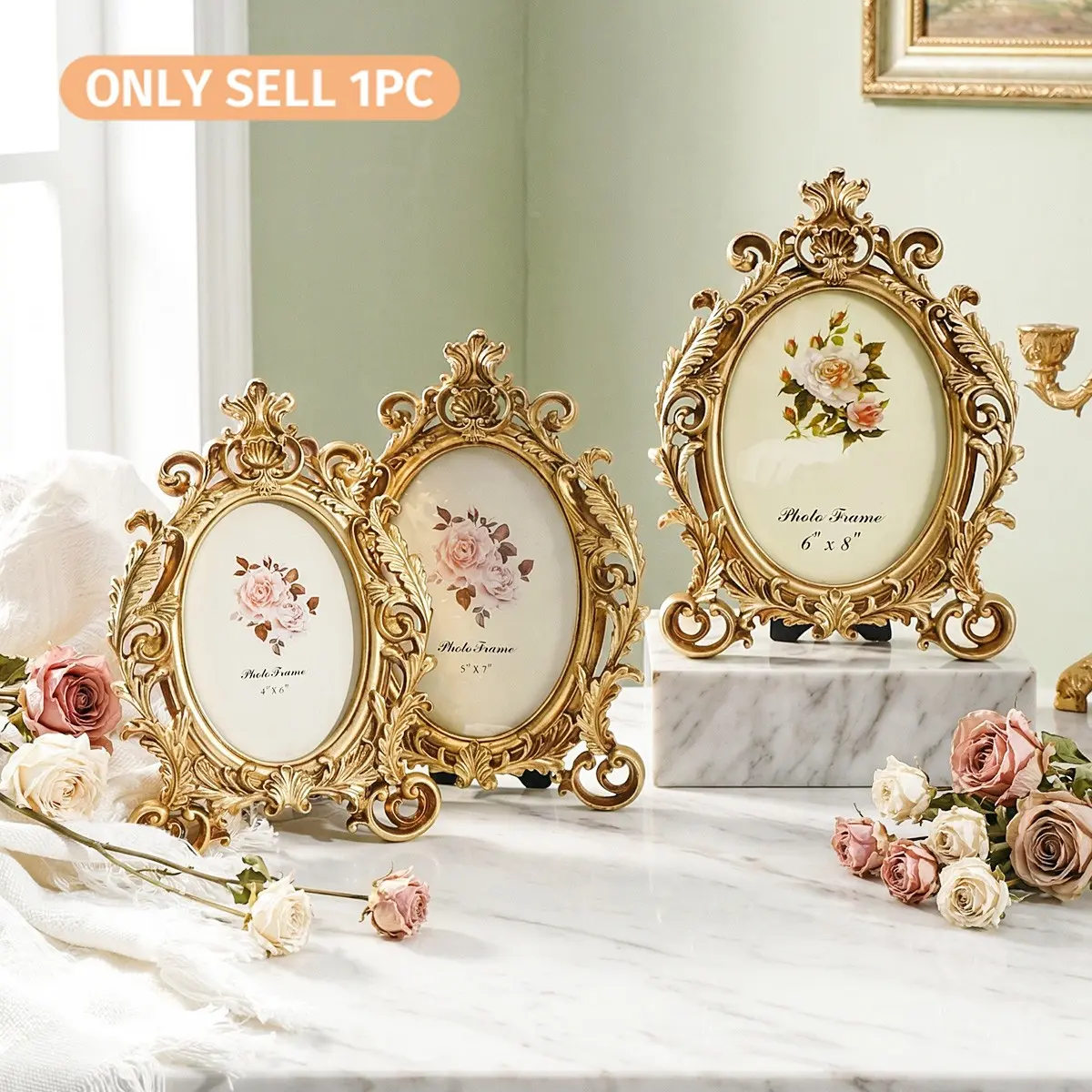 Vintage Flower Design Photo Frame, Floral Picture Frame, 1 Count Exquisite Photo Frame with Photo Paper, Home Decor for Living Room Bedroom Wedding, Vintage Picture Frames