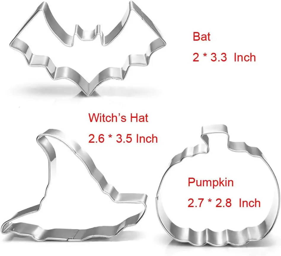 Halloween Cookie Cutters Set Large - Witch's Hat, Pumpkin, Ghost, Bat and Cat Cutter Stainless Steel